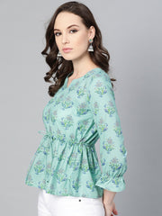 Mint blue with multi floral printed top with drawstring style