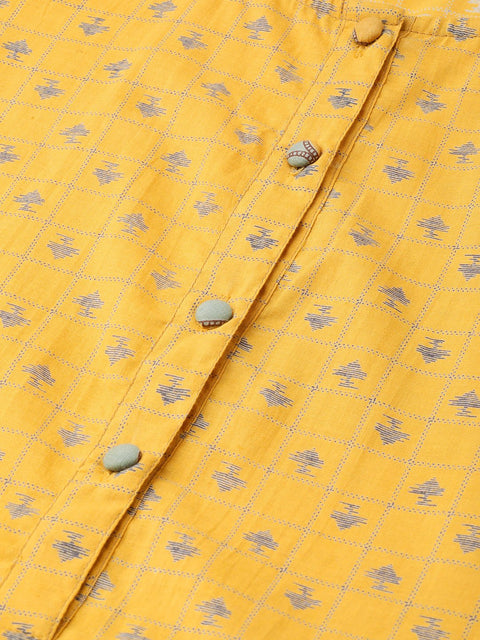 Yellow & Sage Green A-line Printed kurta set with Pant