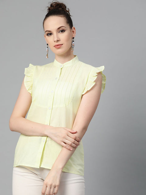 Solid Lime yellow top with detailed sleeves