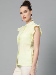 Solid Lime yellow top with detailed sleeves
