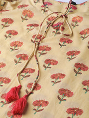 Cream with multi floral printed kurta with keyhole neckline