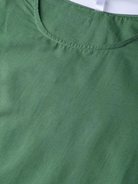 Solid Green Straight Kurta set with Pants & Multi colored Dupatta