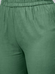 Solid Green Straight Kurta set with Pants & Multi colored Dupatta