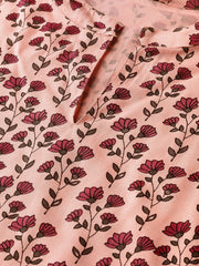 Nayo Women Peach & Burgundy Straight Floral Printed Kurta And Trousers Set