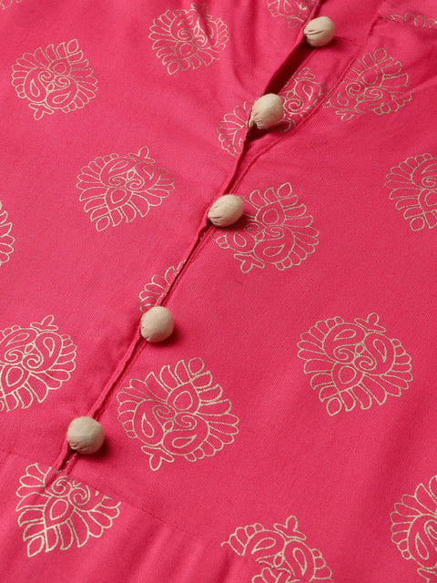 Nayo Women Pink & Gold Straight Ethnic Motifs Printed Kurta And Trousers Set