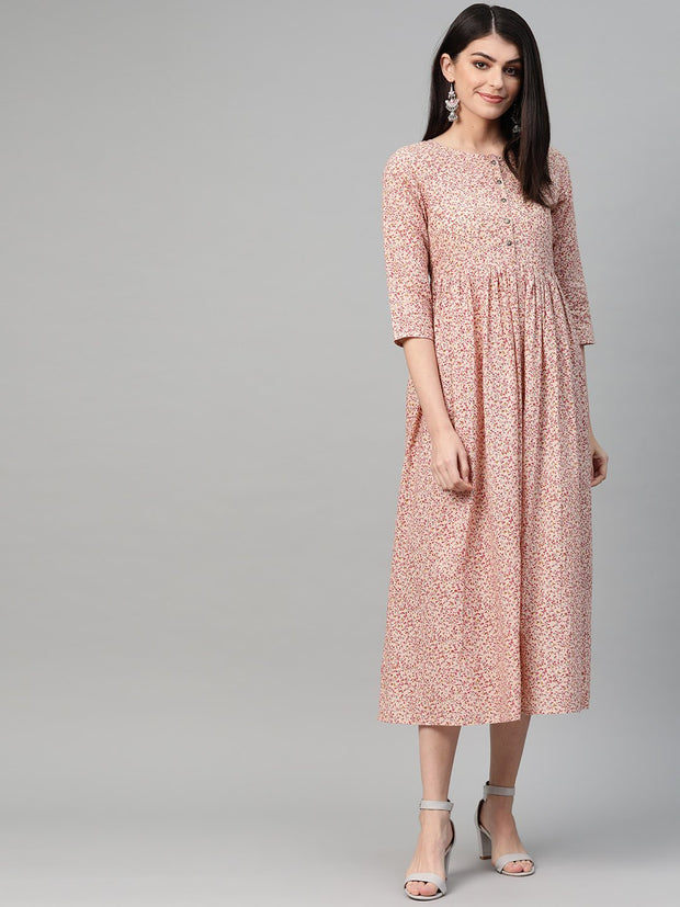 Nayo Women peach & Multi Abstract Printed Maxi Dress