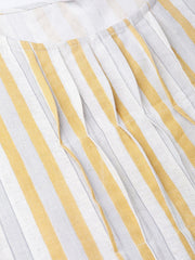 Nayo Women Off White & Mustard Striped Striped A-Line Dress