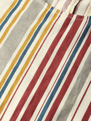 Women White & Maroon Straight Striped Striped Kurta And Palazzos Set