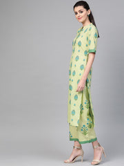 Nayo Women Green & Blue Straight Ethnic Motifs Printed Kurta And Palazzos Set