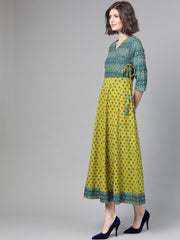 Nayo Women Green & Blue Ethnic Motifs Printed Maxi Dress