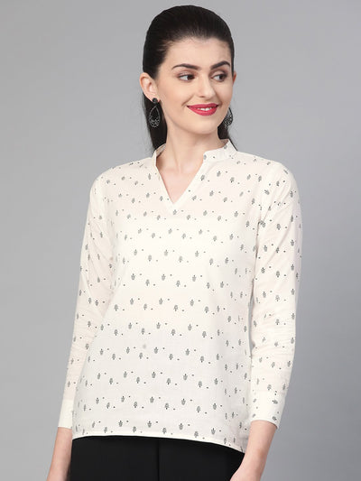 Women White & Balck Printed Shirt
