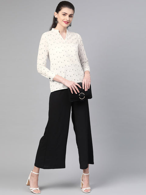 Women White & Balck Printed Shirt