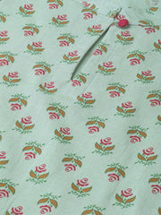 Women Green & Mauve Cotton Straight Floral Printed Kurta