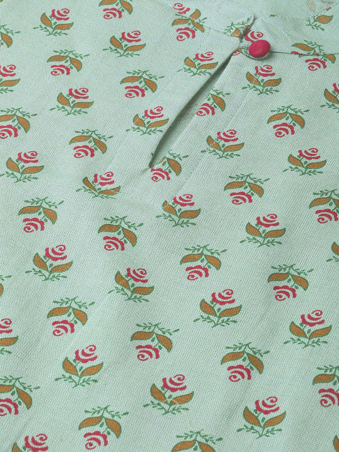 Women Green & Mauve Cotton Straight Floral Printed Kurta