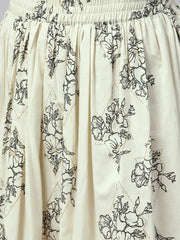 Nayo Women Grey & Cream Straight Floral Printed Kurta And Skirt Set