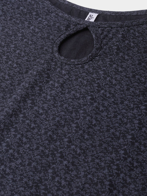 Women Black & Grey Straight Abstract Printed Kurta And Palazzos Set