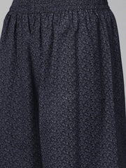 Women Black & Grey Straight Abstract Printed Kurta And Palazzos Set