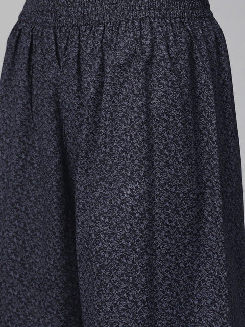 Women Black & Grey Straight Abstract Printed Kurta And Palazzos Set
