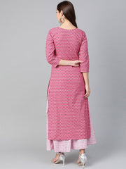 Nayo Women Pink & White Straight Floral Printed Kurta And Skirt Set