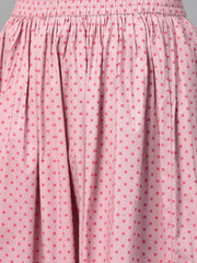 Nayo Women Mauve & Pink Straight Floral Printed Kurta And Skirt Set