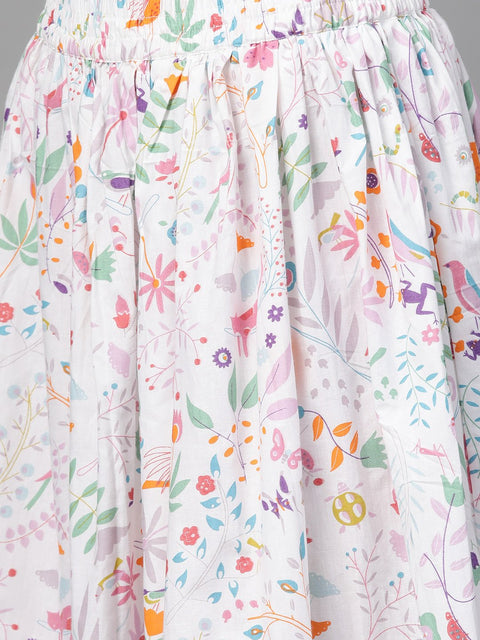 Nayo Women Pink & Multi Straight Floral Printed Kurta And Skirt Set