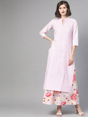 Nayo Women Pink & Red Straight Checked Printed Kurta And Skirt Set