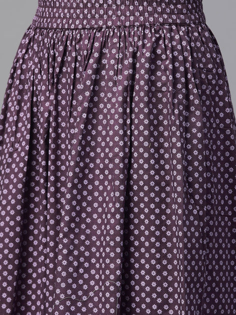 Nayo Women Purple &  Straight Floral Printed Kurta And Skirt Set
