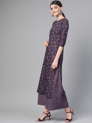 Nayo Women Purple &  Straight Floral Printed Kurta And Skirt Set