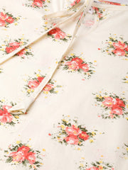 Nayo Nayo Adults-Women Cream & Peach Cotton Straight Floral Printed Kurta
