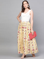 Nayo Women Yellow & Pink Floral Printed Flared Skirt
