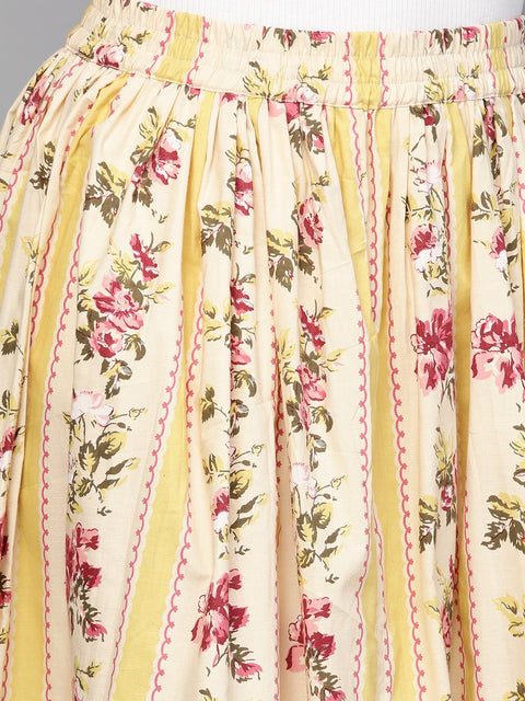 Nayo Women Yellow & Pink Floral Printed Flared Skirt