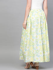 Nayo Women Blue & Yellow Floral Printed Flared Skirt