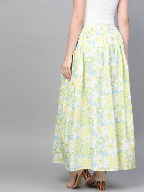 Nayo Women Blue & Yellow Floral Printed Flared Skirt