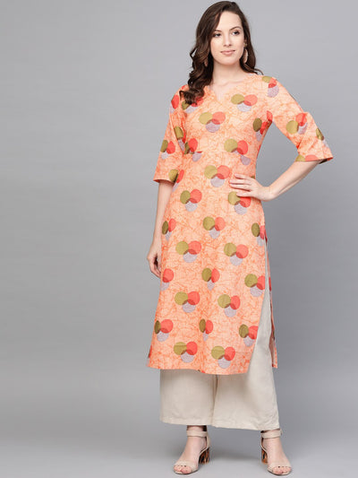 Nayo Women Peach & Multi Color Floral Printed Straight Kurta