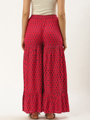 Women Coral Floral Printed Cotton Flared Sharara