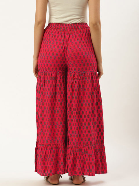 Women Coral Floral Printed Cotton Flared Sharara