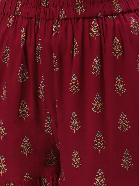 Women Purple Floral Printed Cotton Flared Sharara