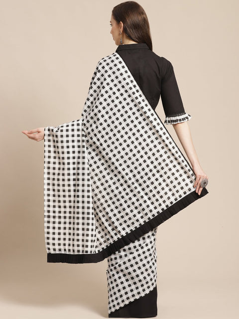 Women Black Checked Saree With 3/4th sleeve blouse