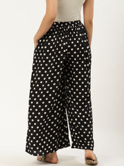 Women Black Polka Dots Printed Crepe Flared Palazzo