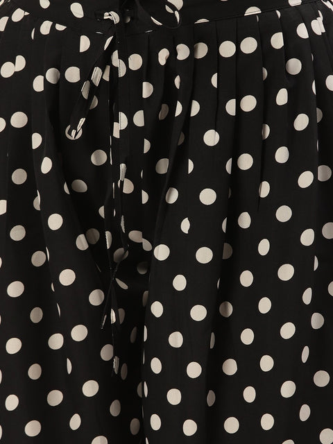 Women Black Polka Dots Printed Crepe Flared Palazzo