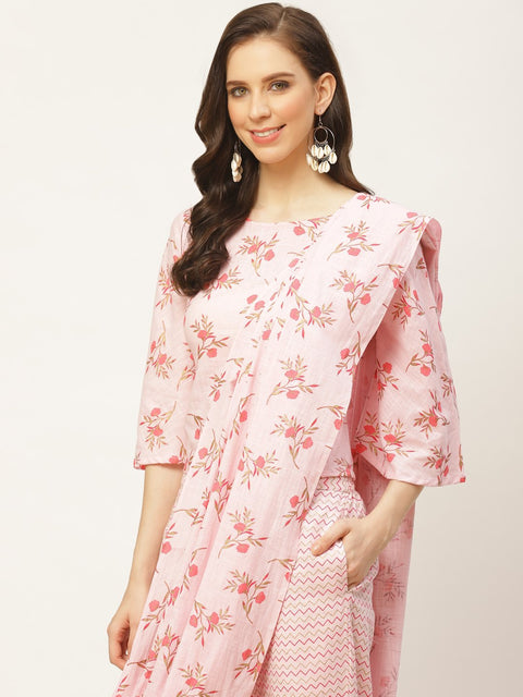 Women Pink Printed Palazzo Saree and Blouse with tie-up detail