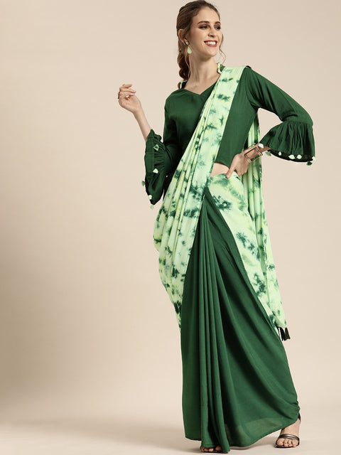 Nayo Green Dyed Pure Cotton Saree With Semi-Stitched Blouse