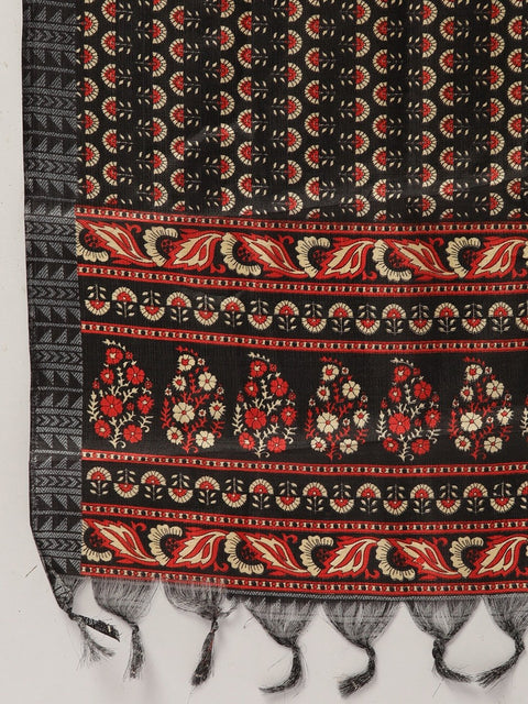 Women Black Three-Quarter Sleeves Straight Kurta and Trouser Pant set