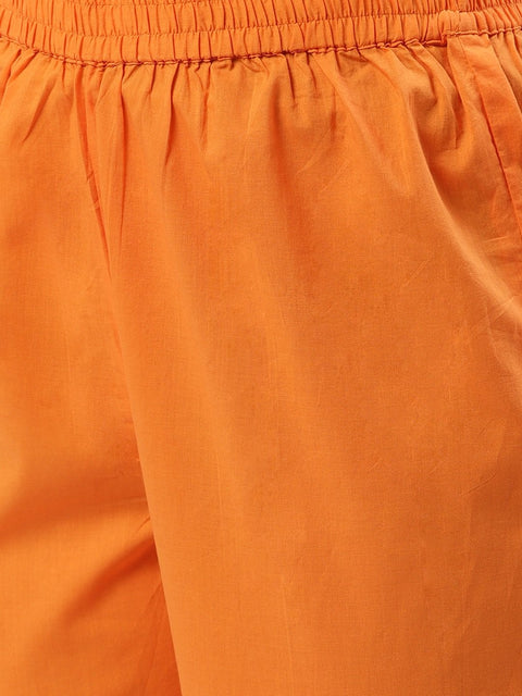 Women Rust Orange Three-Quarter Sleeves Straight Kurta and Trouser Pant set