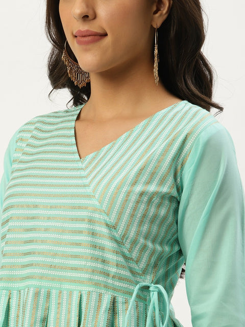 Women Pastel Blue Three-Quarter Sleeves Flared Peplum Kurta and Sharara set