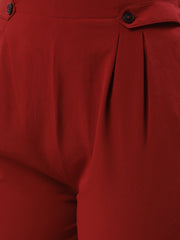 Women Maroon Regular Texture Crepe Straigth Trouser Pant