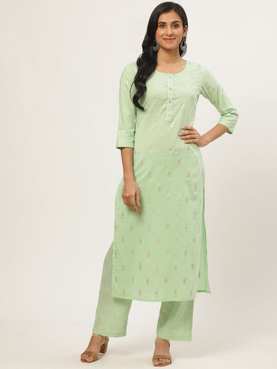 Women Green Three-Quarter Sleeves Straight Kurta with Palazzo