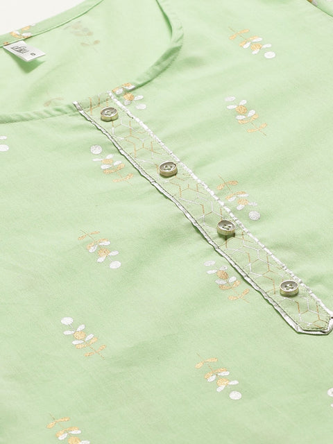 Women Green Three-Quarter Sleeves Straight Kurta with Palazzo