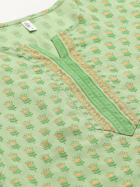 Women Green Three-Quarter Sleeves Straight Kurta with Palazzo