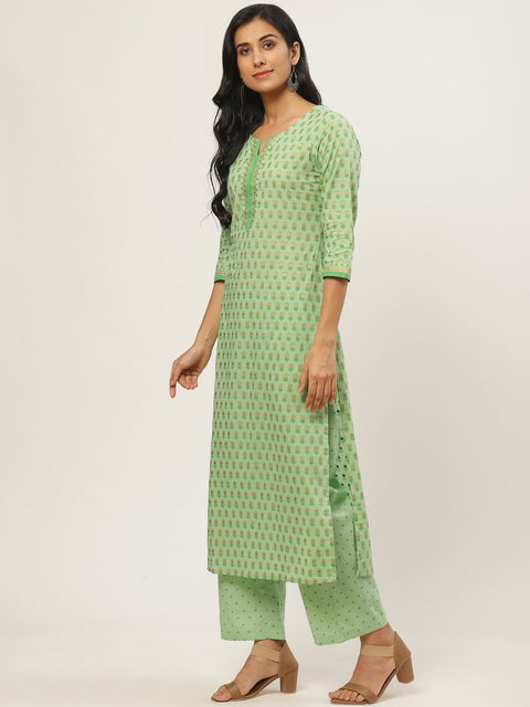 Women Green Three-Quarter Sleeves Straight Kurta with Palazzo